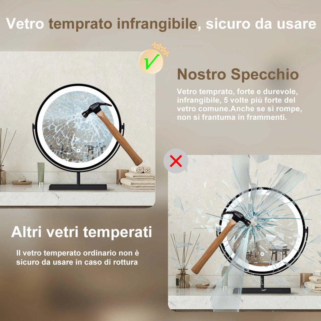40x48cm Specchio da trucco a posizionamento statico LED + Touch Control + 3 temperature di colore regolabili