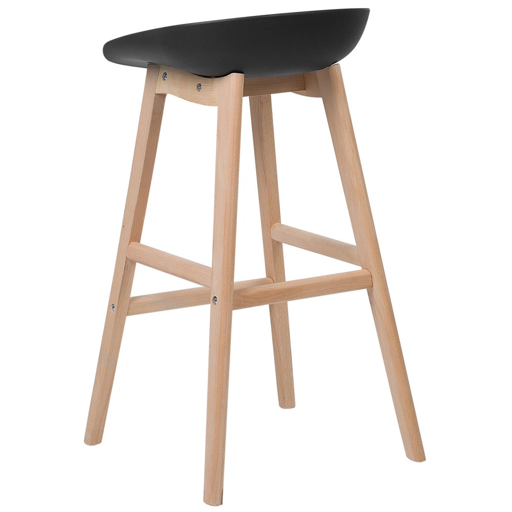 Set di 2 sgabelli da bar in legno chiaro e plastica nera da 85 cm con sedile da bancone