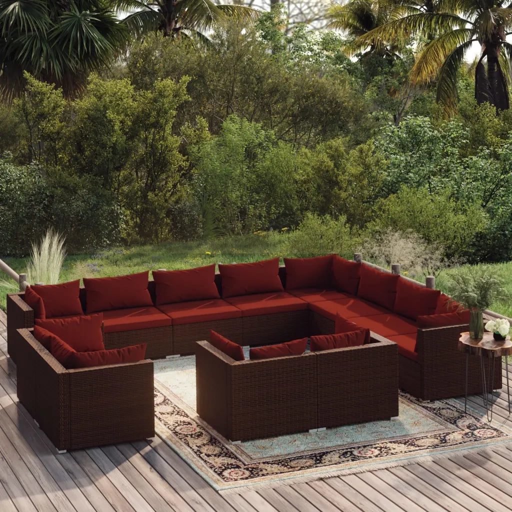 Set Divani da Giardino 12 pz con Cuscini in Polyrattan Marrone cod mxl 35200
