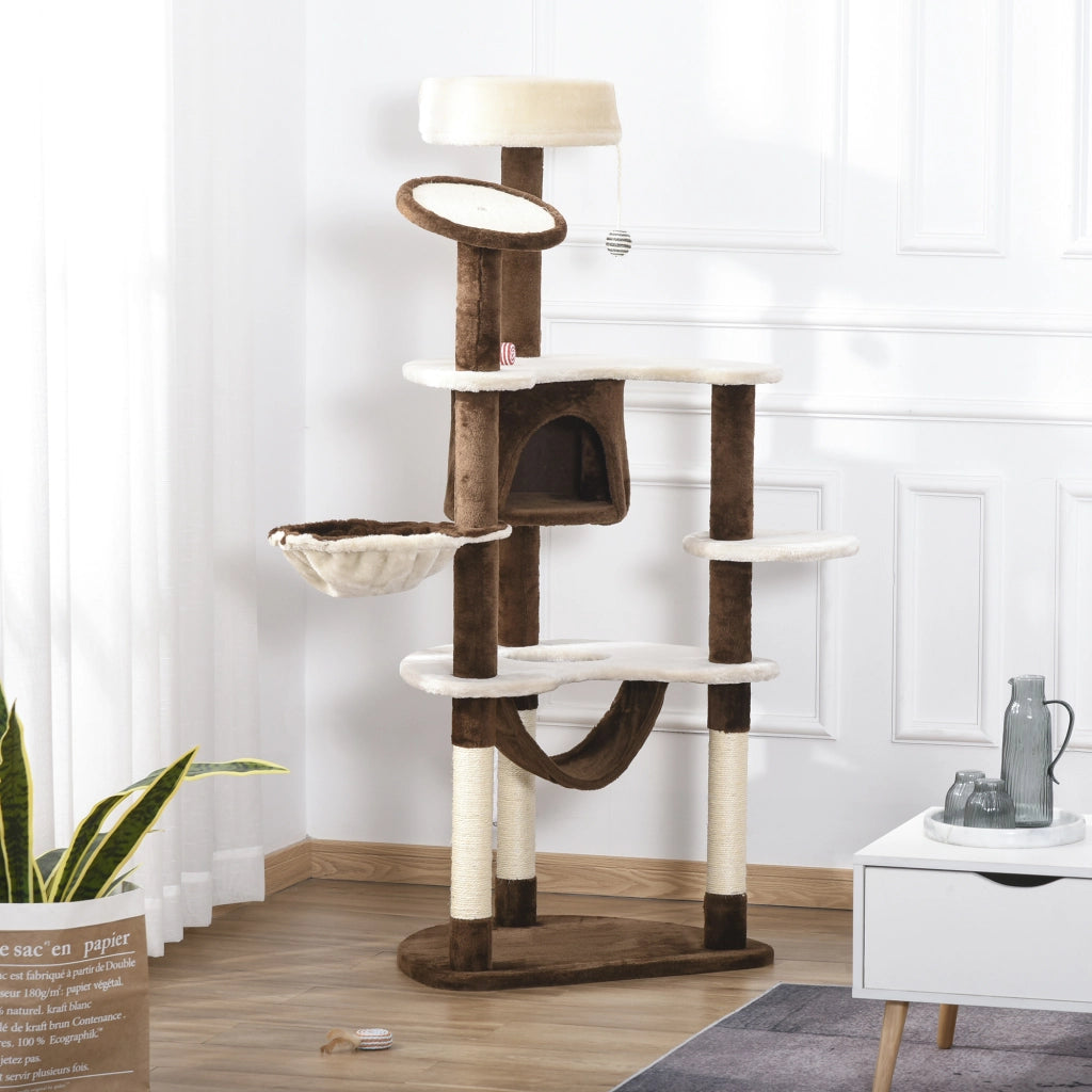 Torre per Gatti Grande con Piattaforme, Amaca e Cueva ¨C zephmum ¨C Marrone 65x50x153 cm
