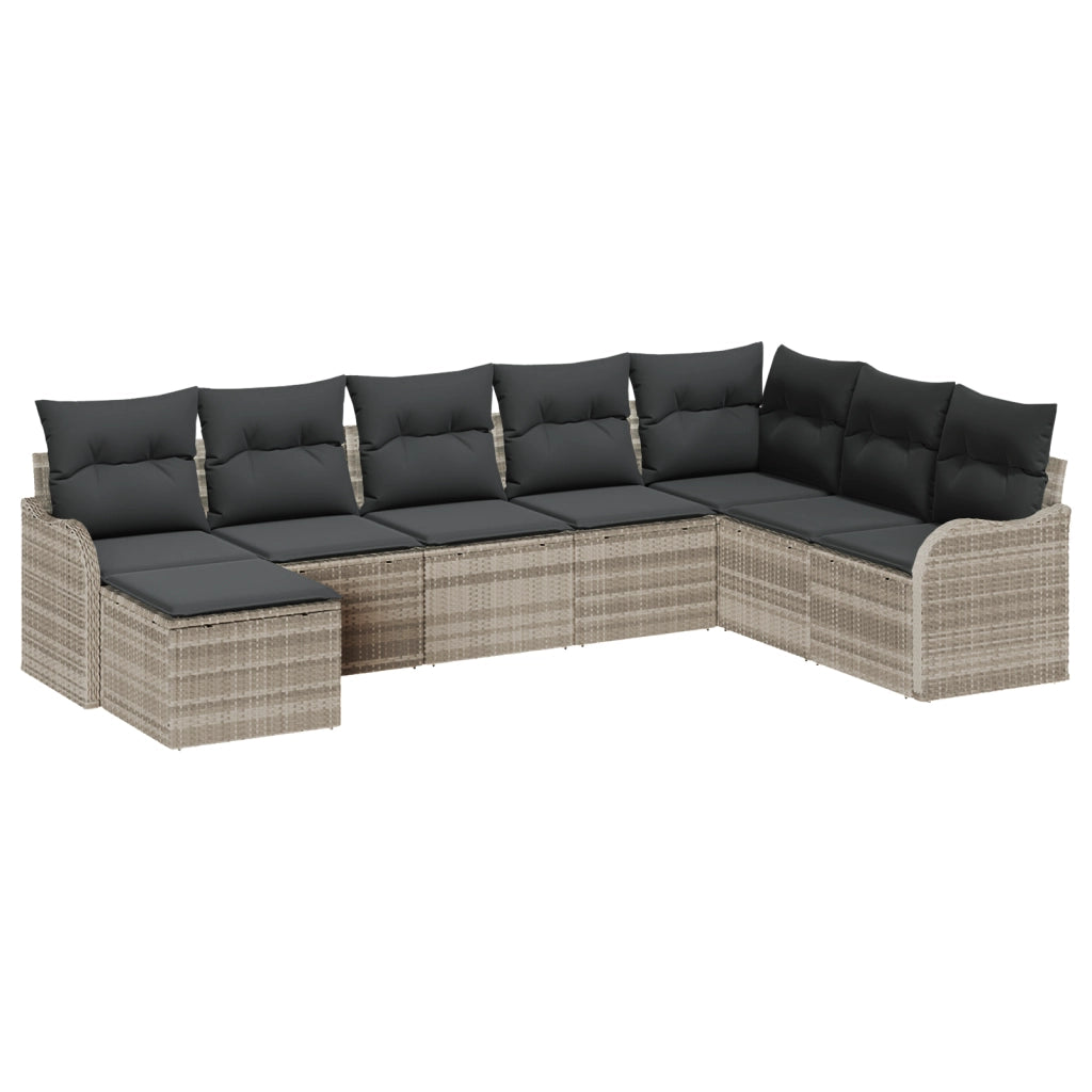 Set Divano da Giardino  con Cuscini Grigio Chiaro Polyrattan da 8 Pezzi
