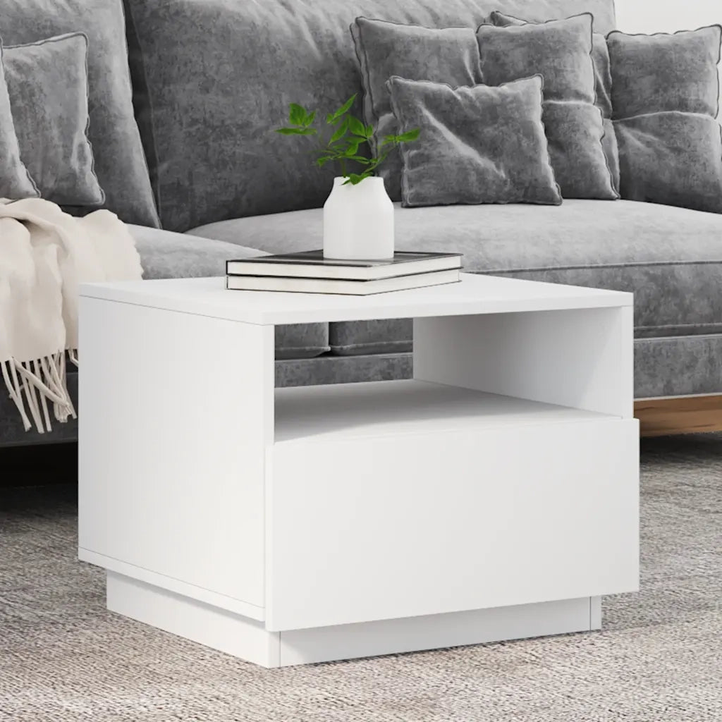 Tavolino da Soggiorno con Luci LED-Tavolino da Salotto-Tavolo Bianco 50x49x40 cm