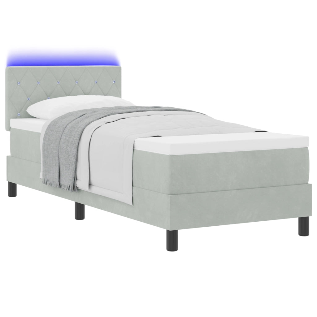 Letto a molle con materasso e luce LED Grigio chiaro 80x200 cm Velluto