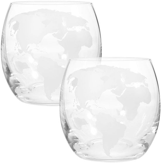 Set di bicchieri per whisky e cocktail - 2 pezzi - cristalli con mappamondo a sbalzo - adatto a whisky e cocktail - lusso e versatilità