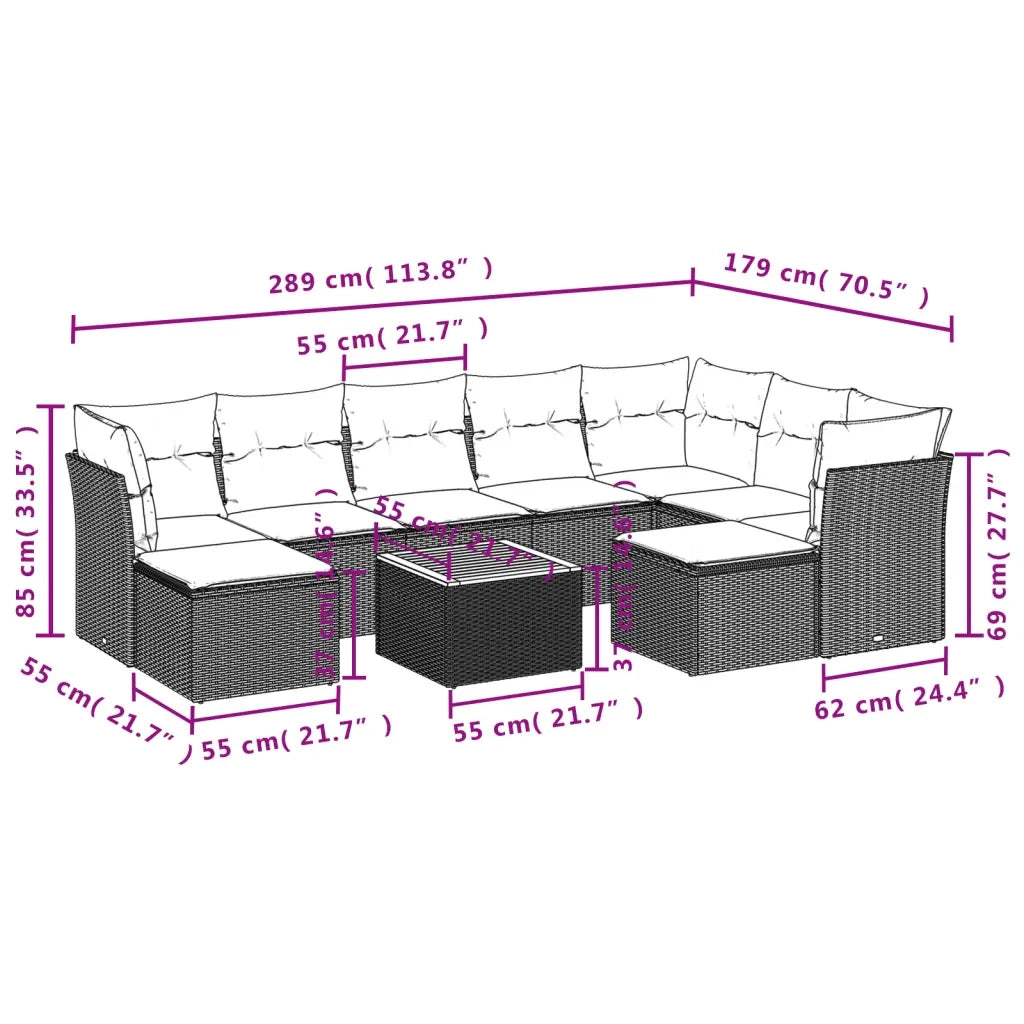 Set Divani da Giardino 10pz con Cuscini in Polyrattan Nero 3223962