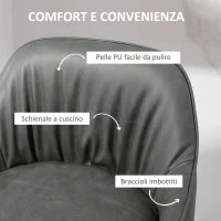 Set 2 Sgabelli da Bar Moderni con Poggiapiedi e Schienale, Finta Pelle PU e Acciaio, Grigio