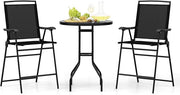 Set Tavolino e Sedie da Giardino, Set da Bistro con Sedie Pieghevoli, Tavolino con Foro per Ombrellone e Poggiapiedi, Tavolino da Bar per Patio, Tavolino Portata 50 kg, Sedia Portata 150 kg