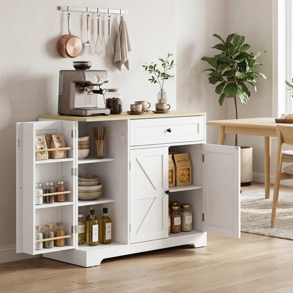 Credenza Rustica con Ante Scorrevoli ¨C zephmum ¨C Bianco 80x40x90
