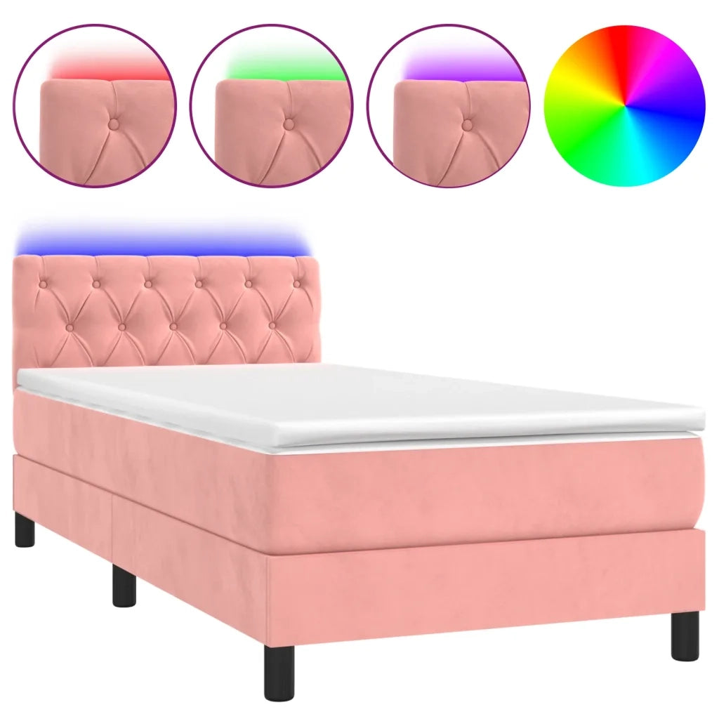 Letto a Molle con Materasso e LED Rosa 80x200 cm in Velluto cod mxl 66443