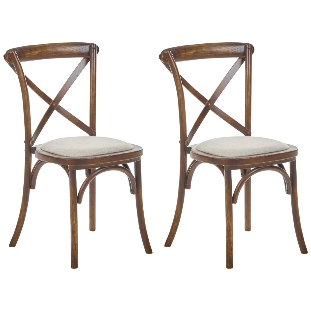 Set di 2 sedie da pranzo con struttura in legno marrone scuro e beige, seduta imbottita, schienale a croce, stile rustico