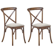 Set di 2 sedie da pranzo con struttura in legno marrone scuro e beige, seduta imbottita, schienale a croce, stile rustico