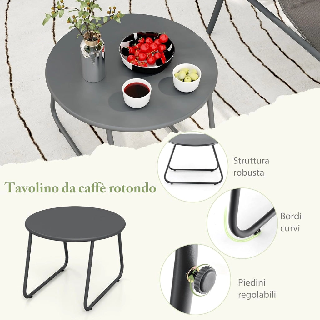 Set da Bistro per Giardino a 3 Pezzi, Sedie e Tavolino da Caffè in Metallo per Patio, Sedie con Poggiatesta, Set in Metallo per Cortile, Sedia Portata 150 kg, Tavolino Portata 50 kg