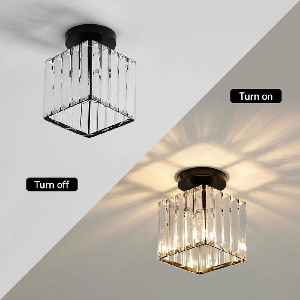 Trade Shop - Plafoniera Lampada Da Soffitto A Cubo Nero Attacco E27 In Cristallo Design Elegante -