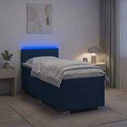 Letto con Box Spring, Materasso e LED Blu 90 x 200 cm Tessuto 3451860