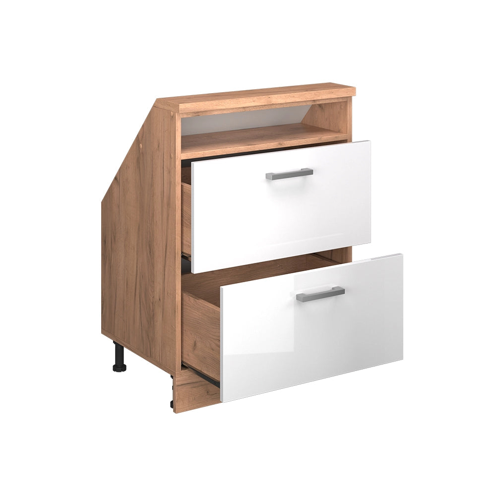 Mobile cucina sottotetto R-Line Bianco lucido/Rovere dorato 60 cm con 2 cassetti Vicco