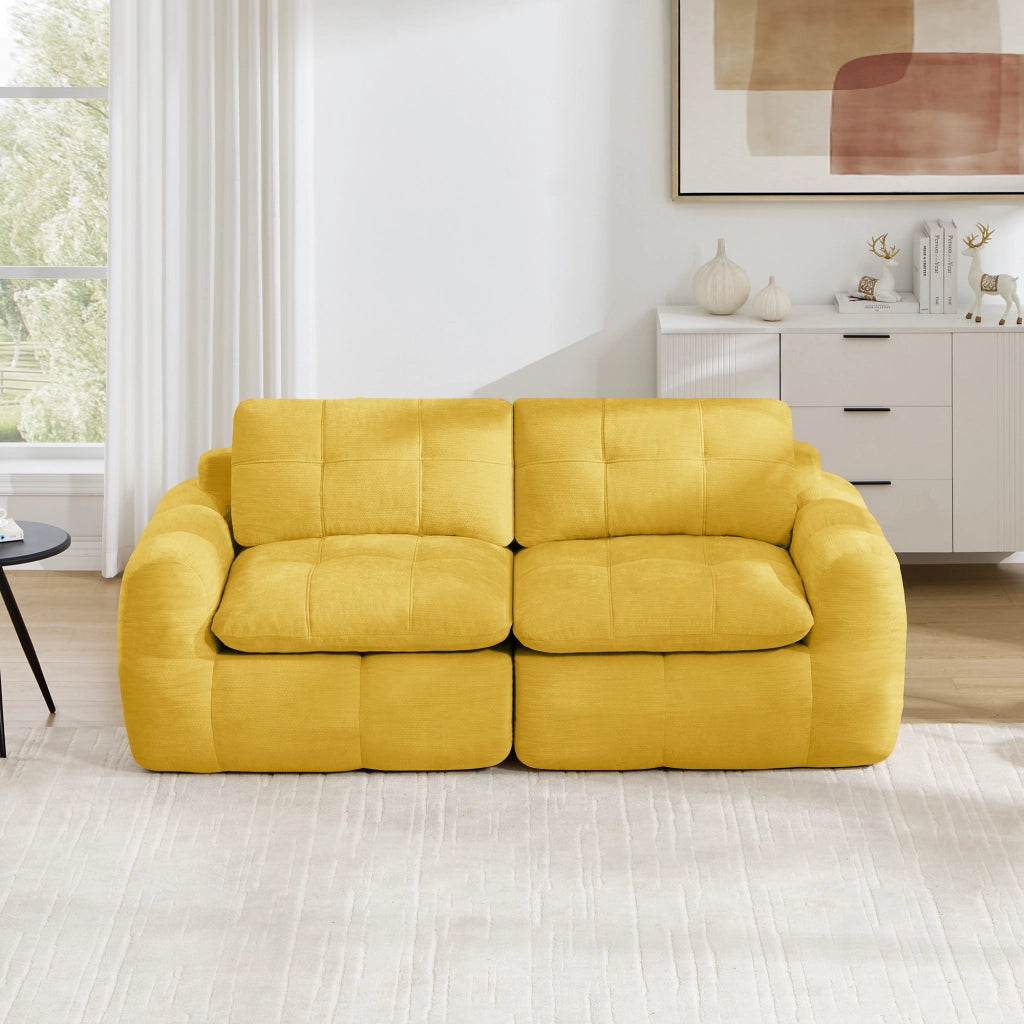 Divano modulare a 2 posti in chenille con seduta profonda e design ergonomico senza montaggio giallo 194 × 97 × 68 cm
