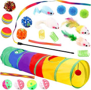 Set di giocattoli per gatti - tunnel per gatti pieghevole 123 cm con palline giocattoli a piuma giocattoli di peluche topi di peluche