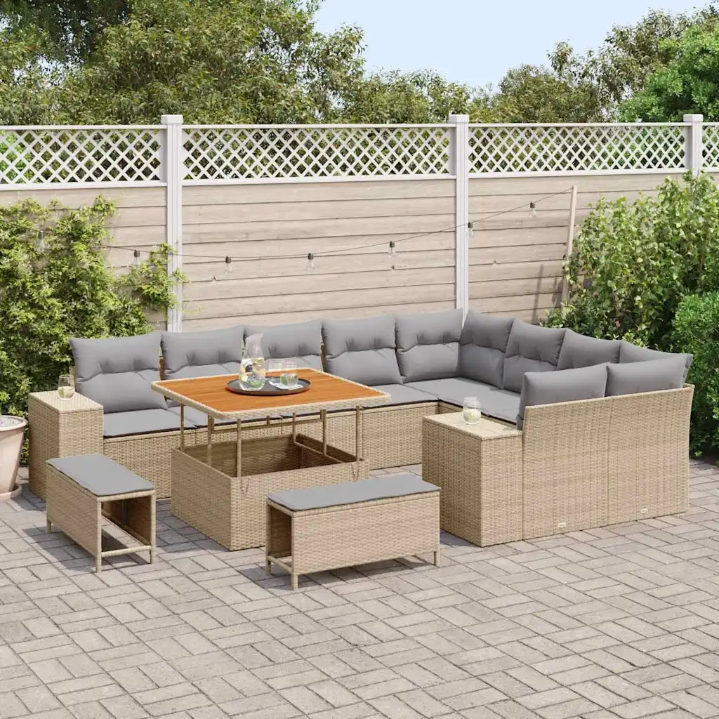 Set Divano da Giardino con cuscino 12 pcs Beige polyrattan