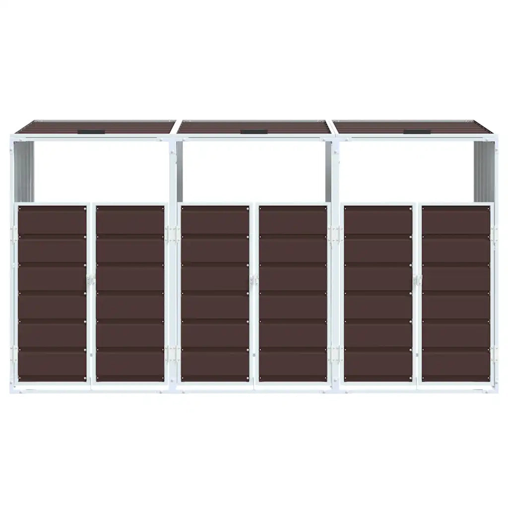 vidaXL Copribidone con Ruote per 3 Bidoni Marrone 216x81x115cm Acciaio