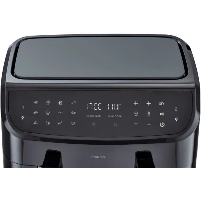 Friggitrice ad Aria Calda - MEDION - P20 XXL Twin - 2600 W - 2 cestelli - 9 programmi - Nera