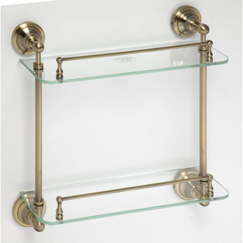 Doppio ripiano, doppio ripiano in vetro RETRO in ottone 40x42x12 cm