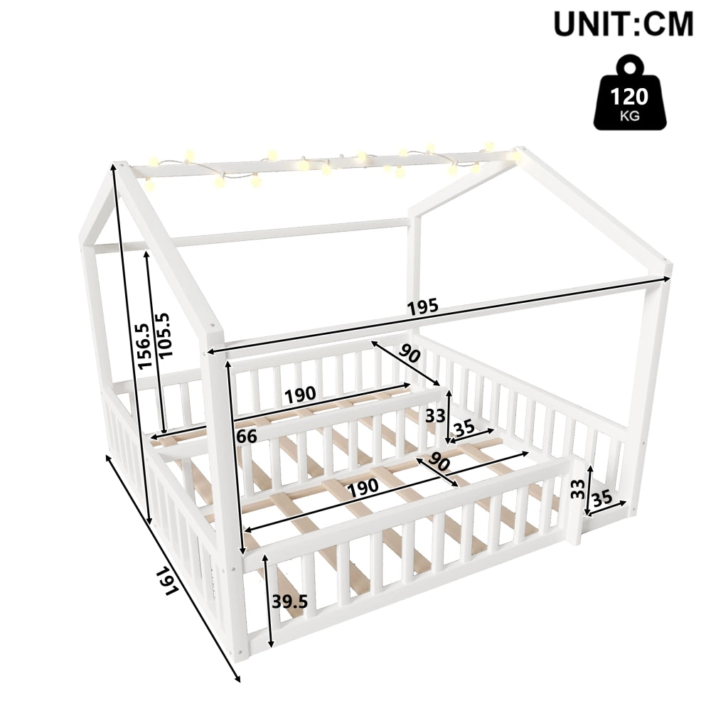 Letto Singolo per Bambini con Sponde e LED ¨C MINIMAL ¨C Pino Bianco 90x190 cm