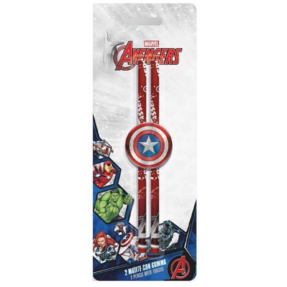 Trade Shop - Set 2 Pz Matite Con Gomma Rotonda Grafica Avengers Cancelleria Scuola Bambini 960634 -