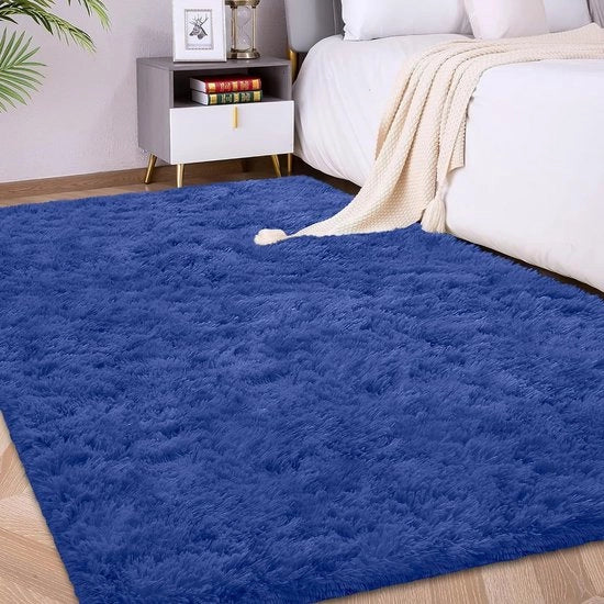 Tappeto Fluffy altopiano 150x240 cm blu mare | Tappeto morbido, antiscivolo con pelo lungo per soggiorno/camera da letto | Tappeto accogliente per bambini e animali domestici