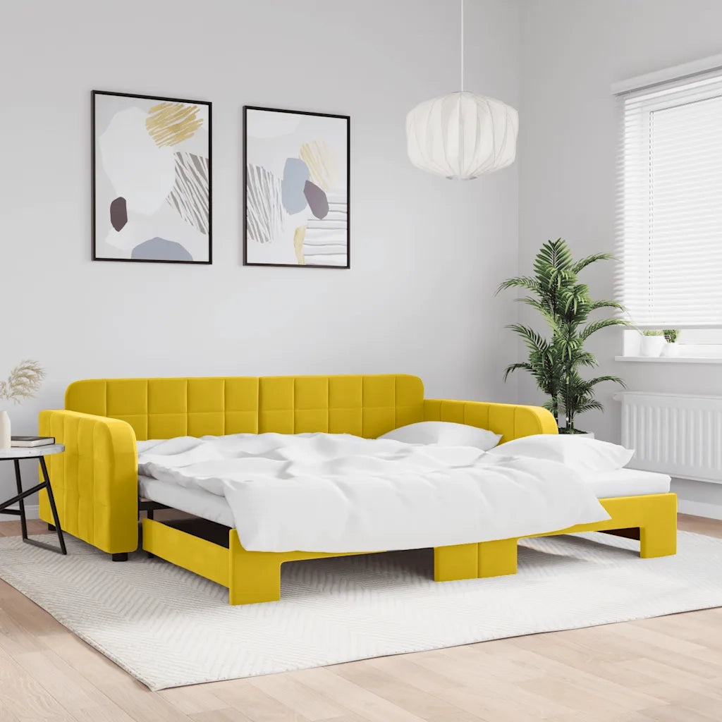 Divano Letto con Letto Estraibile Giallo 100x200 cm in Velluto 3196941