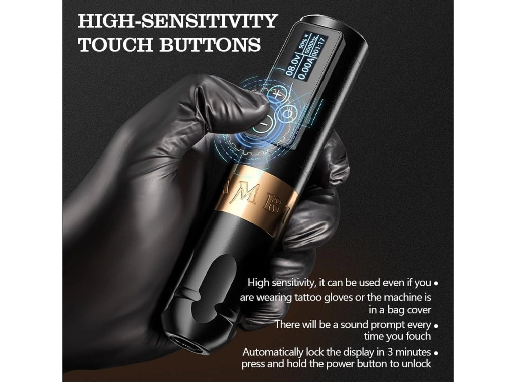 Ambition Vibe Macchinetta Tatuaggi Wireless Professionale Corsa 4.0mm Motore Brushless Batteria 2400mAh e Pulsanti Sensibili per Artisti