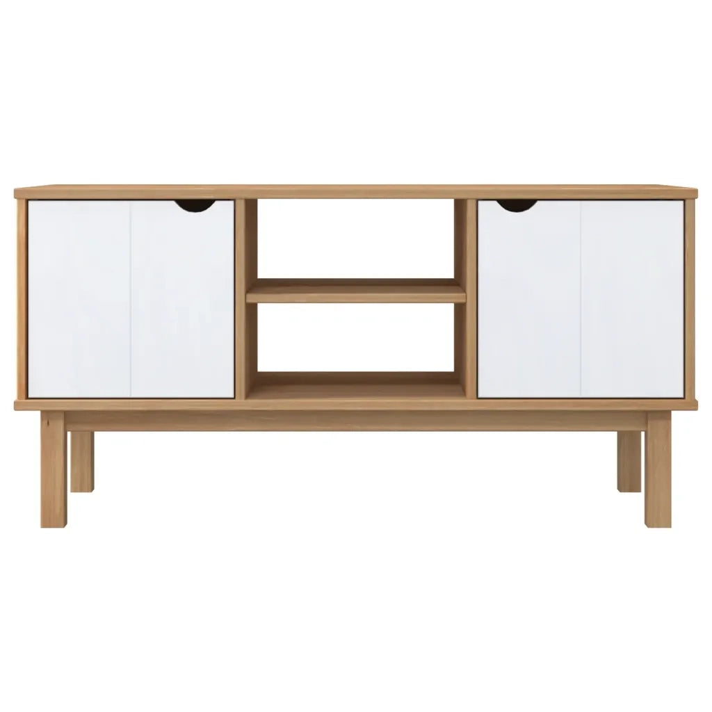 Mobile TV Marrone e Bianco 113,5x43x57 cm Legno Massello Pino