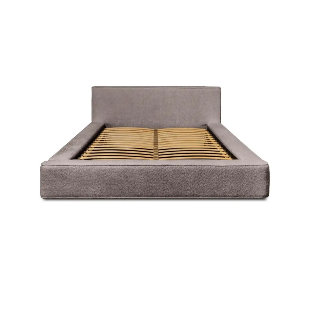 Lit coffre VELORA – Taupe rosato bouclé – 160x200 cm – Tessuto velluto morbido – Rete sollevabile – Contenitore integrato