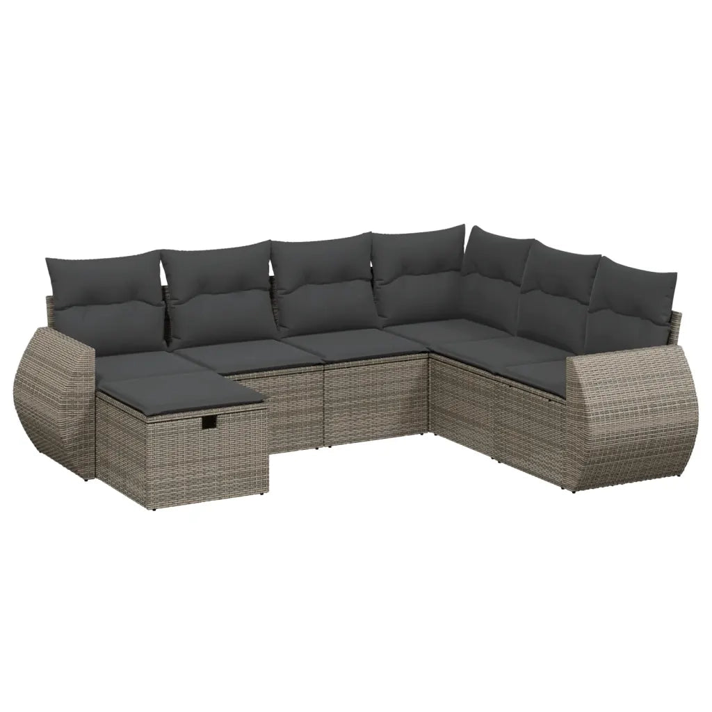 Set Divani da Giardino 7 pz con Cuscini Grigio in Polyrattan