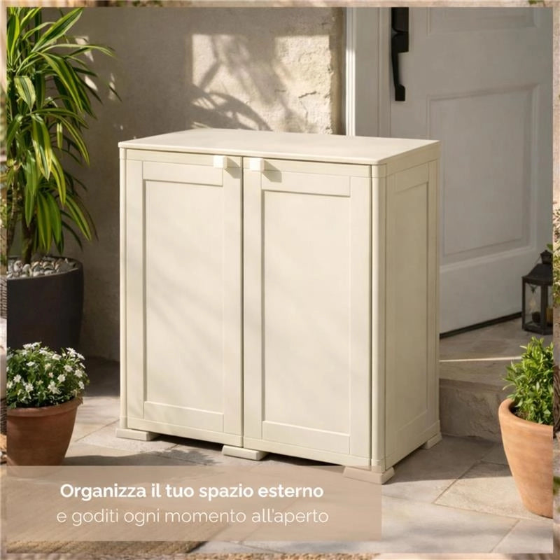ARMADIO DA ESTERNO COPERTO 2 RIPIANI PANNA 79X43X85,5 CM  – MOBILE COMPATTO SALVASPAZIO PER BALCONE E VERANDA