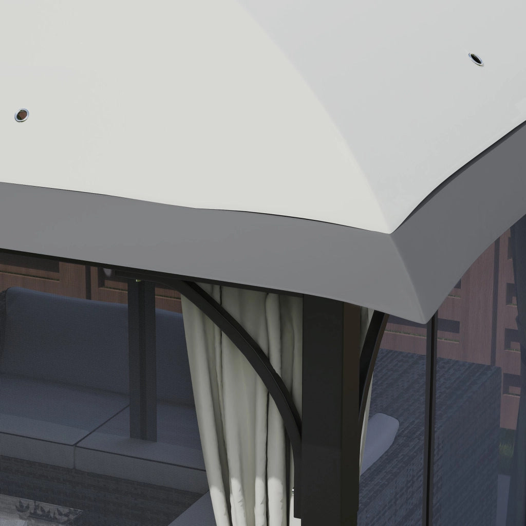 Gazebo da Giardino 395x330x294 cm con Zanzariere e Doppio Tetto in Metallo e Poliestere Grigio Chiaro