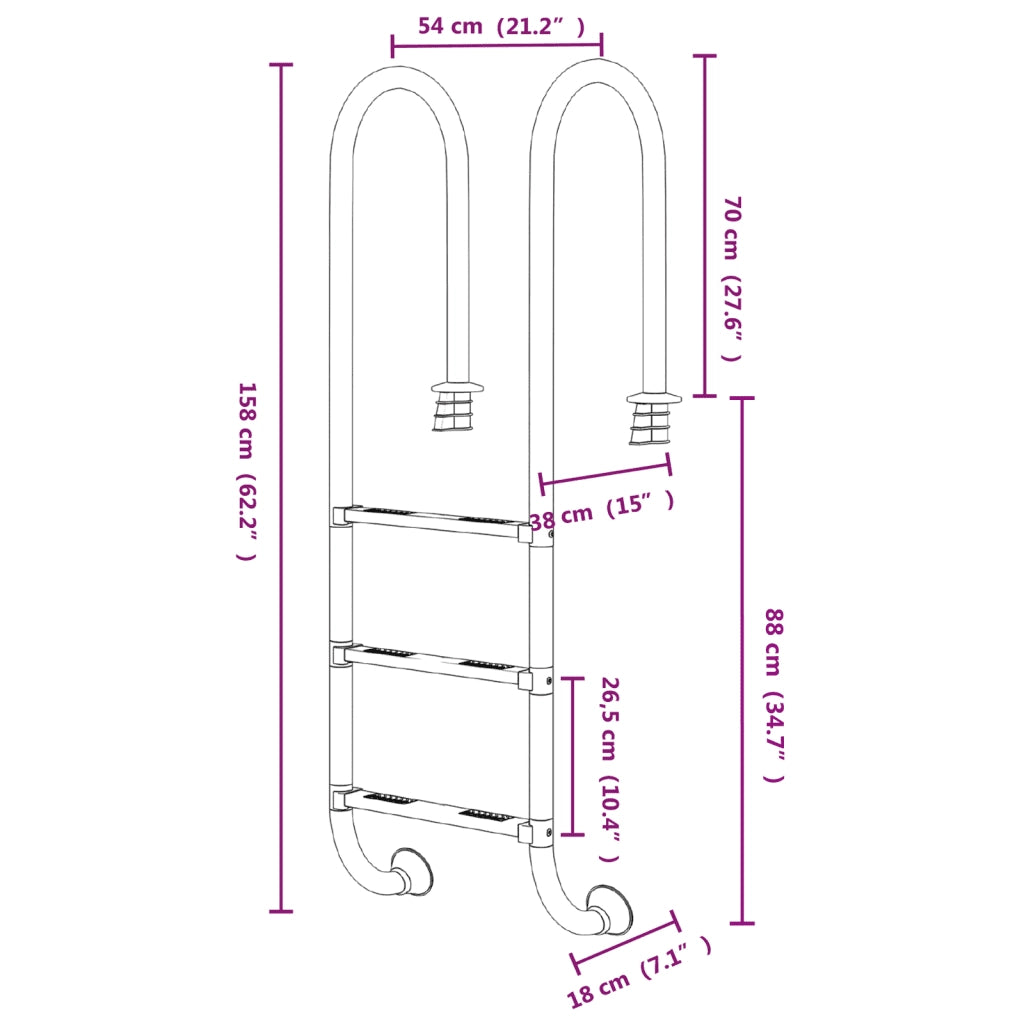 Scala per Piscina 54x38x158 cm Acciaio Inox 304 93452