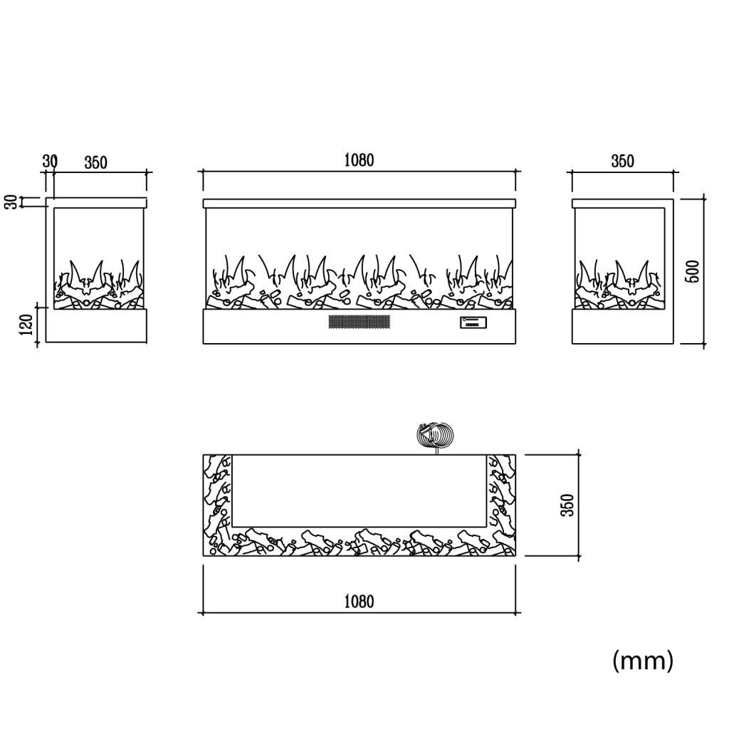 Caminetto Elettrico Trifacciale Nero in Materiale di Alta Qualita con Potenza Riscaldante 7501500W e Comando Frontale e Telecomando SINED CAMINETTOMERANO108