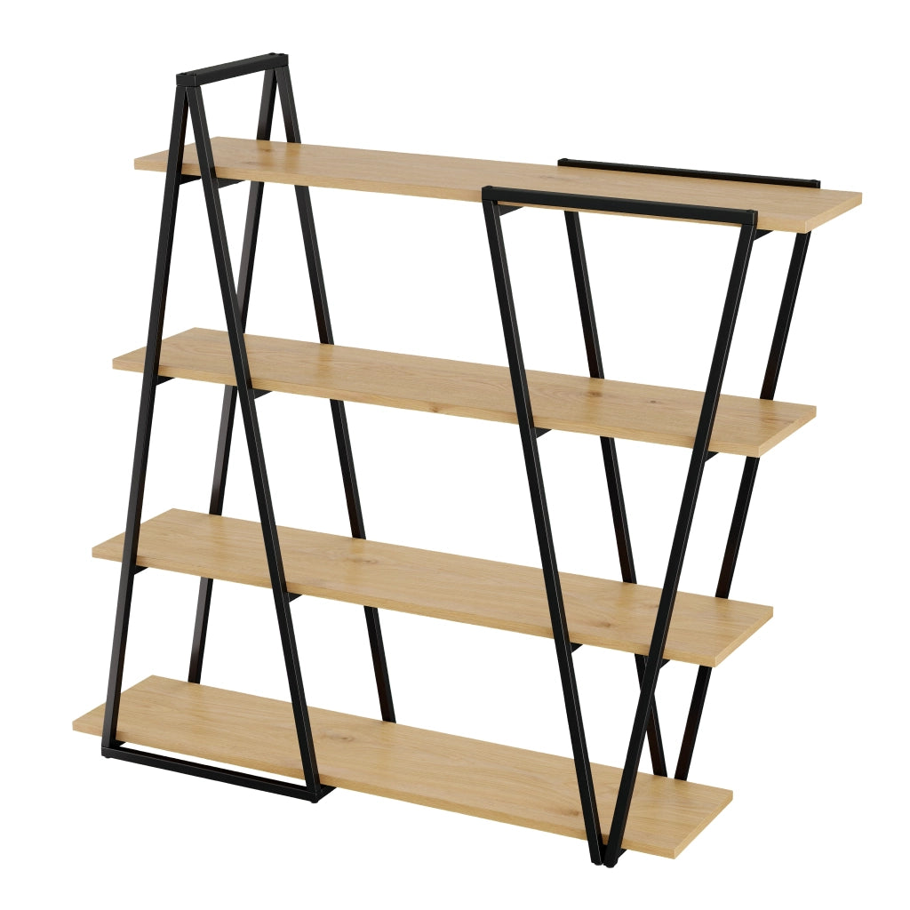 Libreria geometrica da terra 158×35×166 cm con struttura in metallo e ripiani in MDF 25 mm, colore nero/marrone