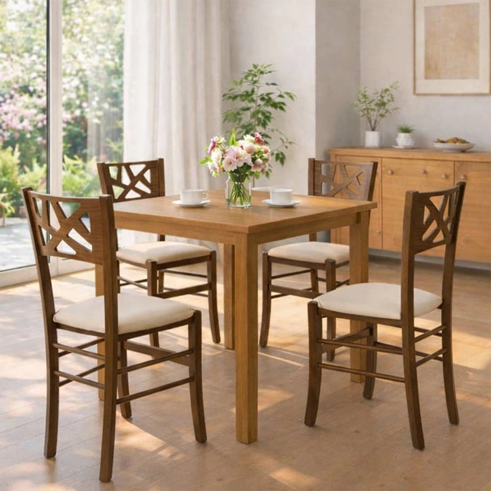 Sedie sala pranzo Sissy in legno noce scuro con seduta imbottita beige set da 2