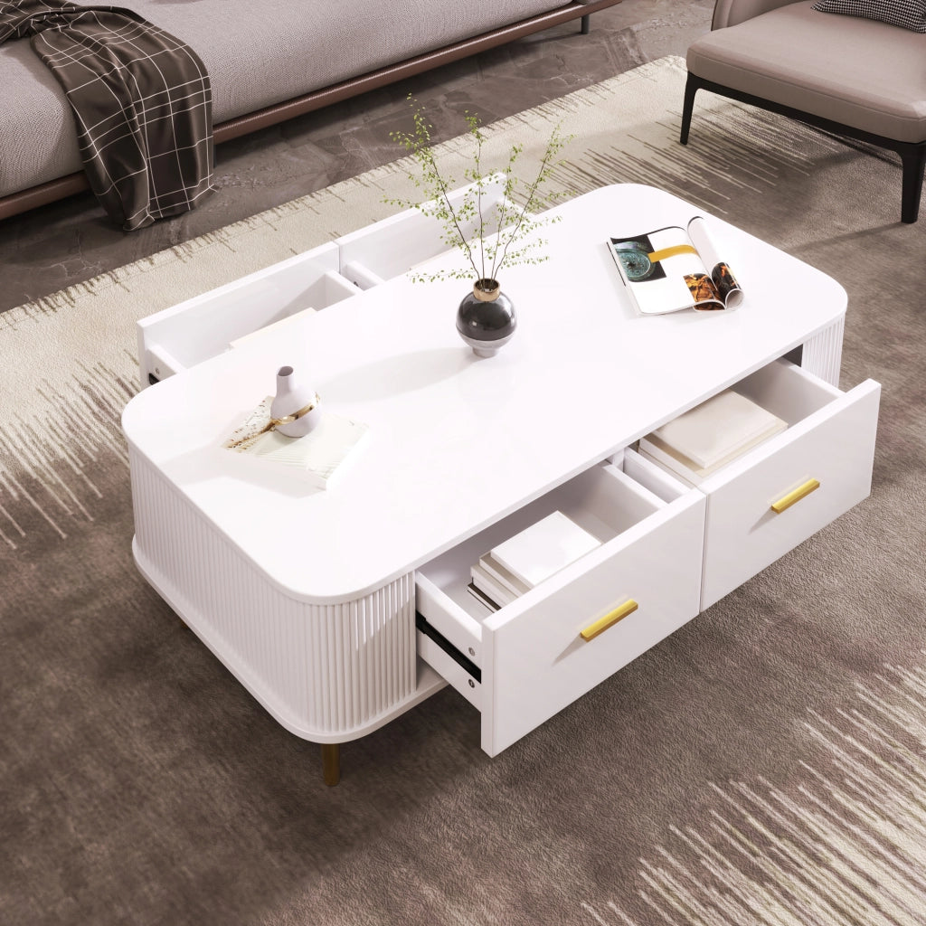 TAVOLINO DA CAFFÈ con 4 cassetti 105x51x38 cm Bianco MDF
