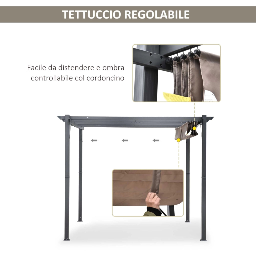 Pergola da Giardino con Tettuccio Retrattile ¨C zephmum ¨C 3x3 m Grigio Alluminio