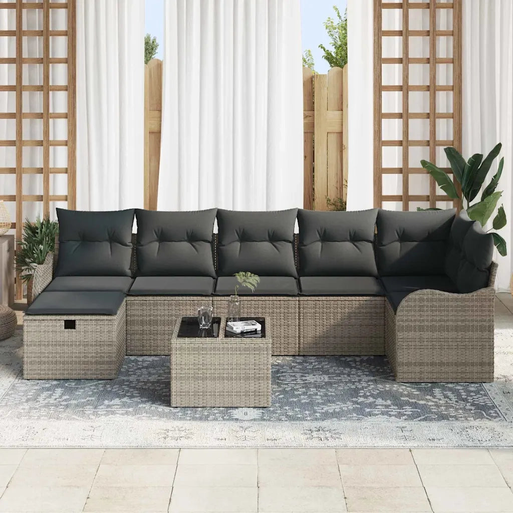 Set Divano da Giardino con cuscino 8 pcs Grigio Poly Rattan