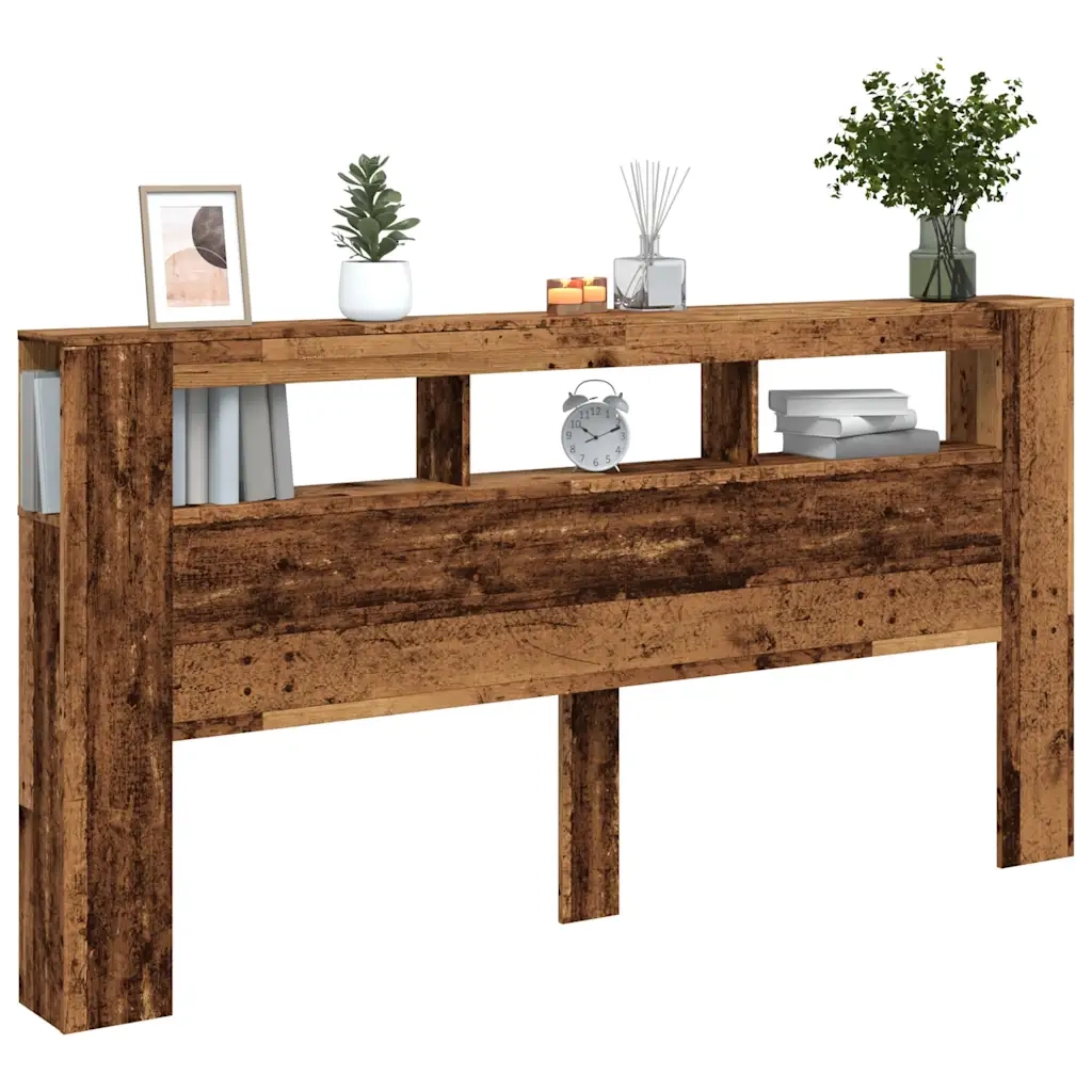 Testiera LED-Testata con LED-Testiera Decorativa Legno Antico 200x18,5x103,5 cm Legno Multistrato