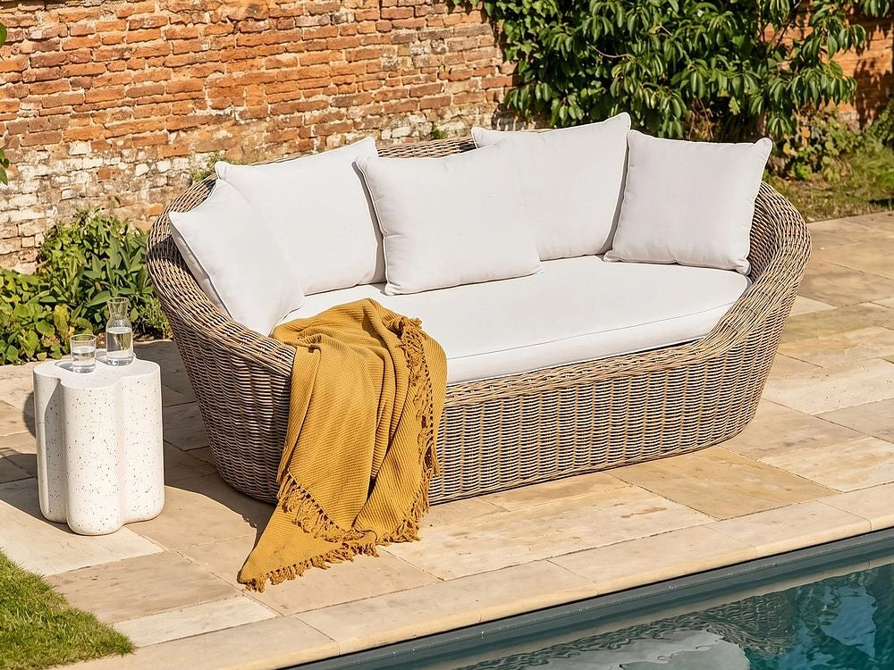 Divano da giardino in rattan naturale con cuscini esterno elegante stile boho