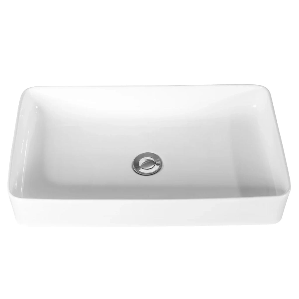 Lavabo da appoggio per bagno 60 x 35 x 11 cm con piletta a scomparsa design minimalista in ceramica bianca 20_0020516