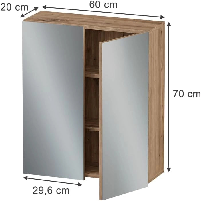 Specchio contenitore bagno Takumi, Artigiano, 60 x 70 cm con 3 scomparti chiusi, per la conservazione e l'organizzazione degli accessori da bagno