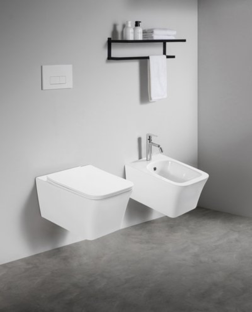 Sanitari sospesi WC e Bidet in Ceramica Copriwater soft-close MEZZOGIORNO Bianco Lucido