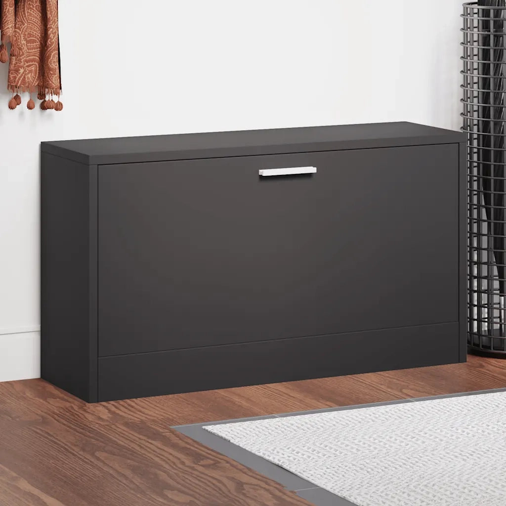 Panca-Sgabello Scarpiera Nera 80x24x45 cm in Legno Massello di Argilla