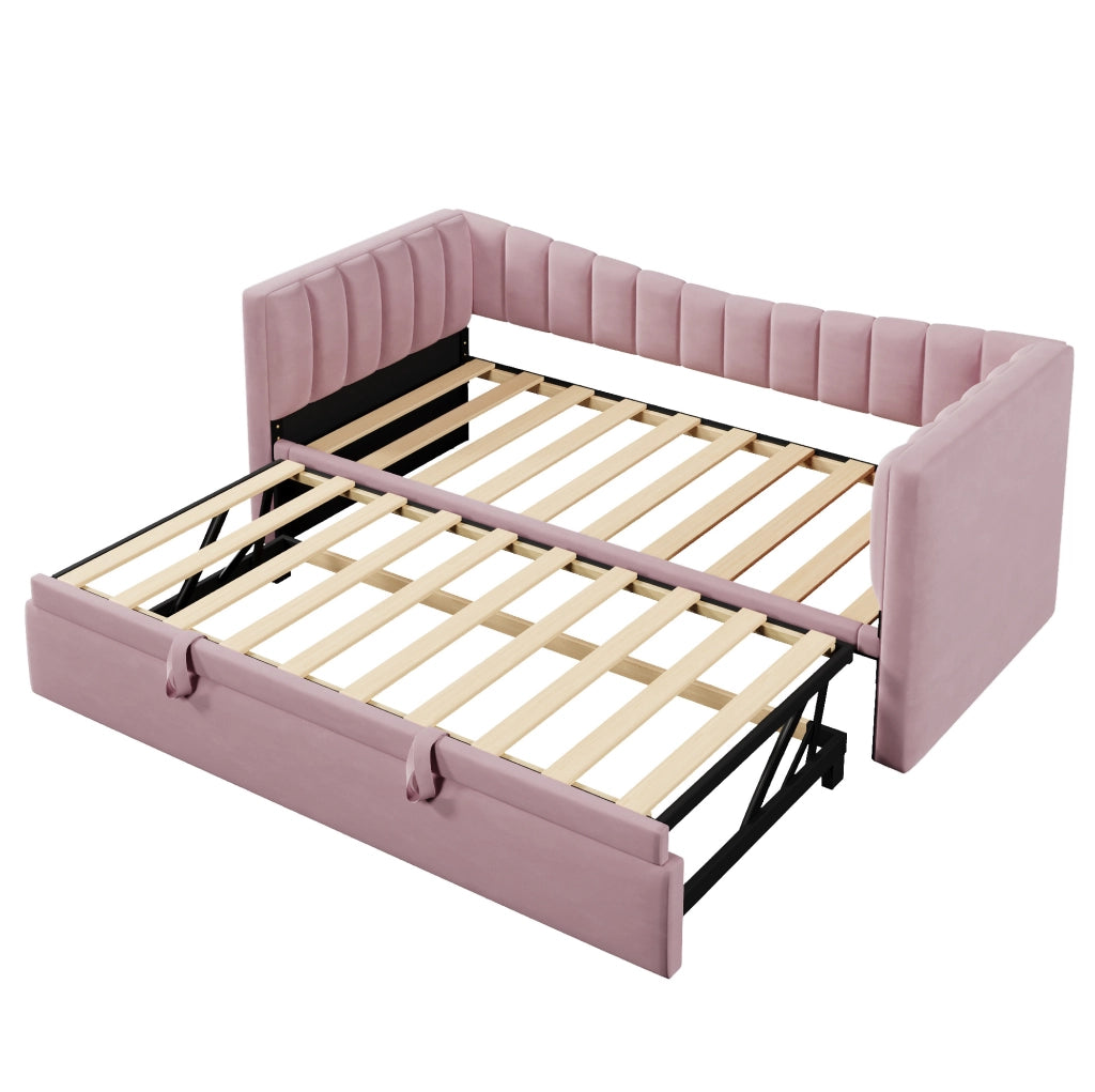 Divano letto 90x200 cm (180x200 cm) con letto estraibile in velluto rosa
