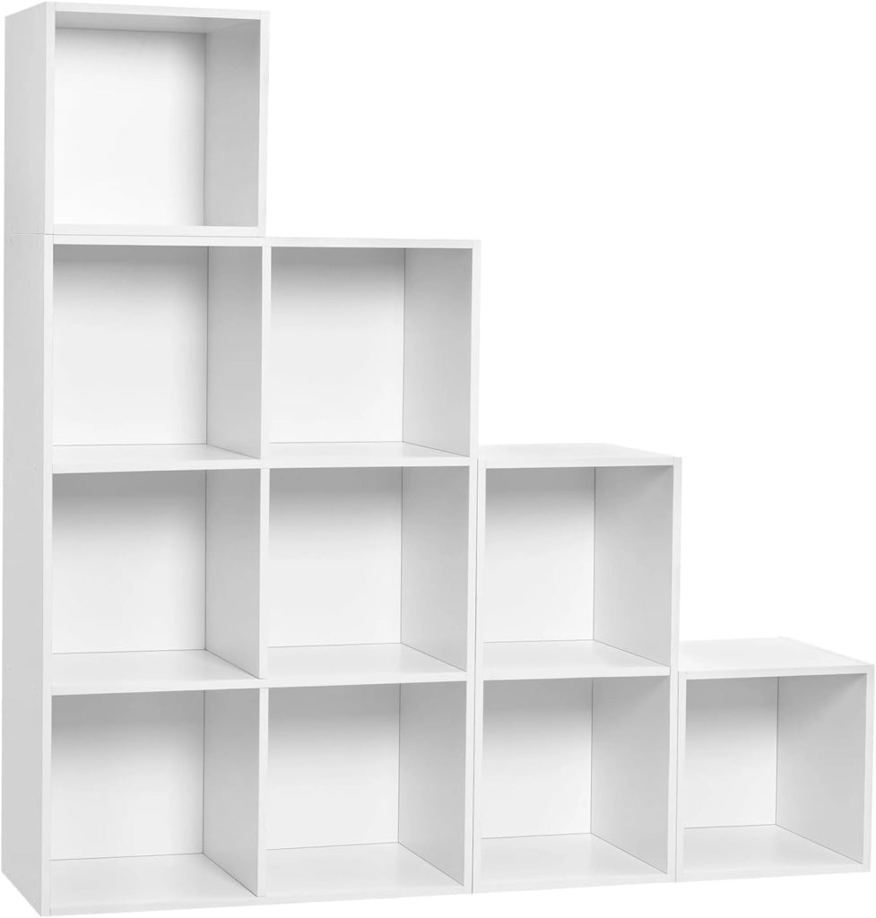Libreria Scaffale, Libreria a 10 Cubi, Scaffale a Scala Componibile, Mobile Portaoggetti in Legno, Divisorio per Camera da Letto, Soggiorno, Ufficio, 120x30x120cm, Bianco, SK035ws